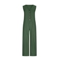thumbnail image 5 of QATAINLAV Summer Rompers for Women Sleeveless Adjustable Strap Onesies Shorts Cotton Casual Wide Jumpsuits with Pockets Green XXL, 5 of 7