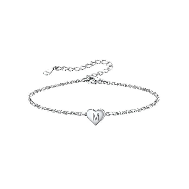 Pulsera de Corazón Inicial Letra M de Silvora Plata de Ley 925 para Mujeres Adolescentes Niñas
