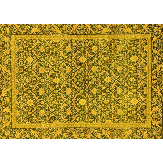Ahgly Company Machine Washable Indoor Rectangle Abstract Yellow Modern Area Rugs, 8' x 10'