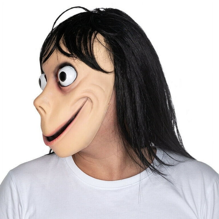 Momo Scary Face Cover Latex Head Cover With Long Hair And Creepy