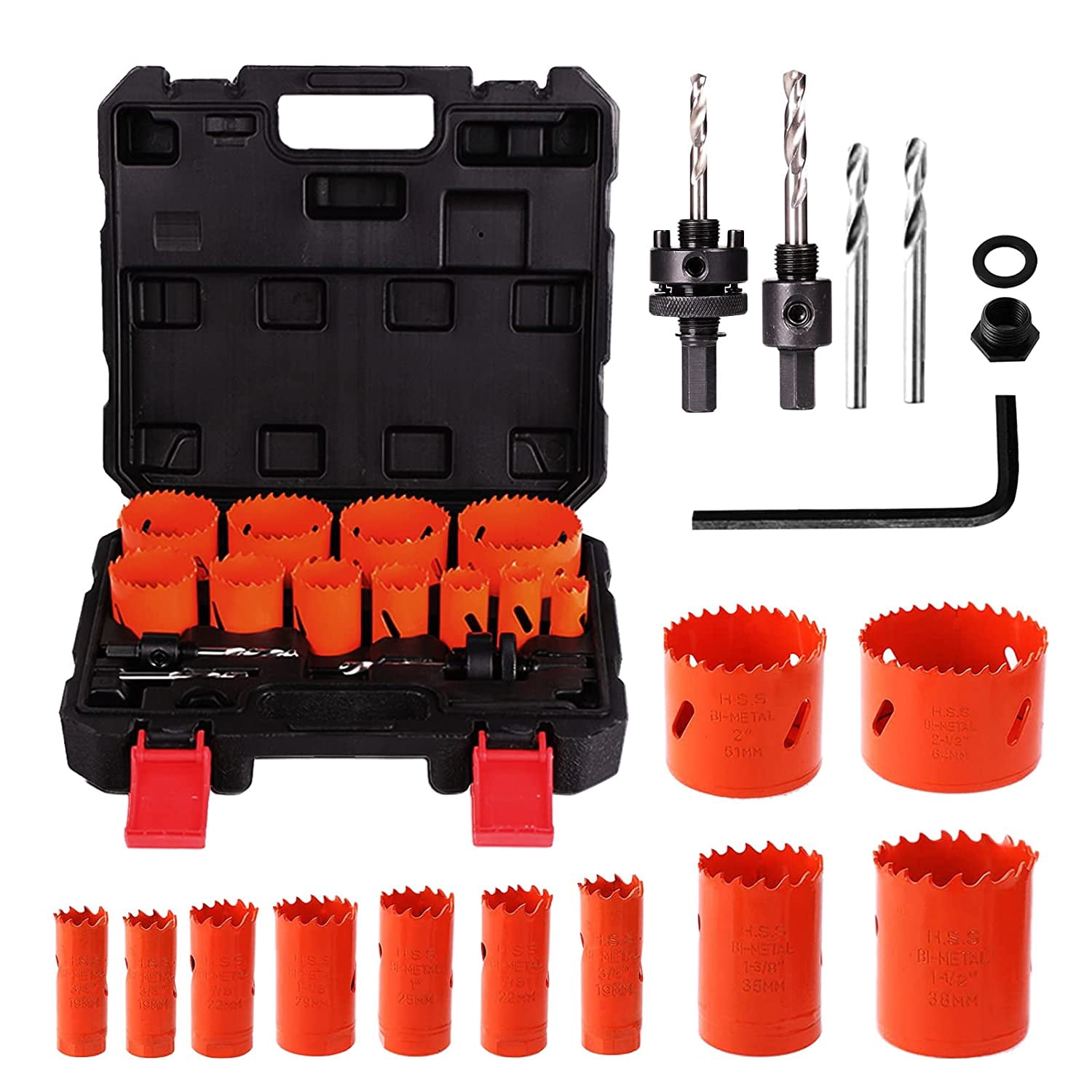 Bi-Metal Hole Saw Kit, XDOVET 19-Piece General Purpose 3/4 inch to 2-1/2 inch Set with CASE. used for Precise Drilling on Metal, Wood, Plastic, and
