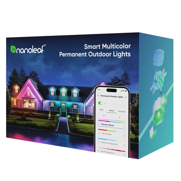 Open Box Nanoleaf 100ft Matter Smart Multicolor Permanent Outdoor Lights Smarter Kit with Side Clips  Plug-in RGBICW Addressable LED Pucks, Cuttable & Extendable