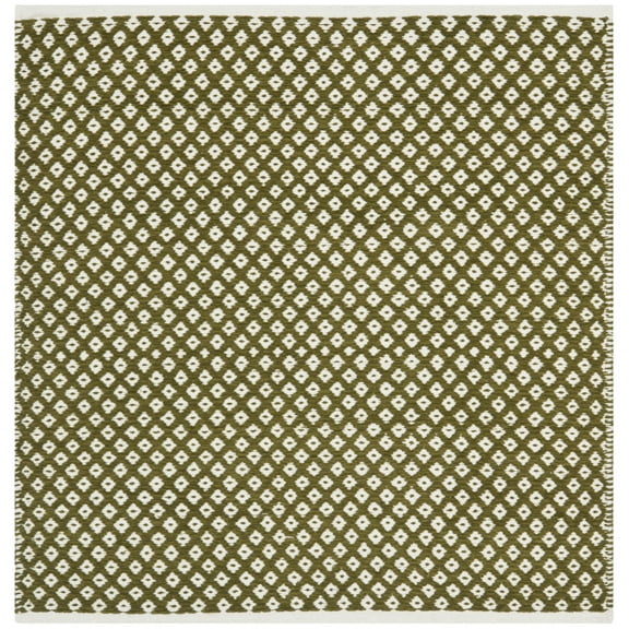 SAFAVIEH Boston Angelica Diamond Trellis Cotton Area Rug, Olive, 4' x 4' Square