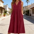 thumbnail image 2 of Women's Solid Color Pullover V Neck Sleeveless Loose Dress Red XXL, 2 of 5
