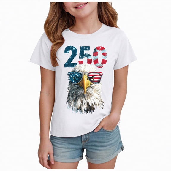 mgoYE Girls Boy's 4th of July Independence Day T-Shirt Summer 1776 USA America Memorial Day Graphic Tees Tops 250th American Anniversary Gifts(White,9-10 Years)