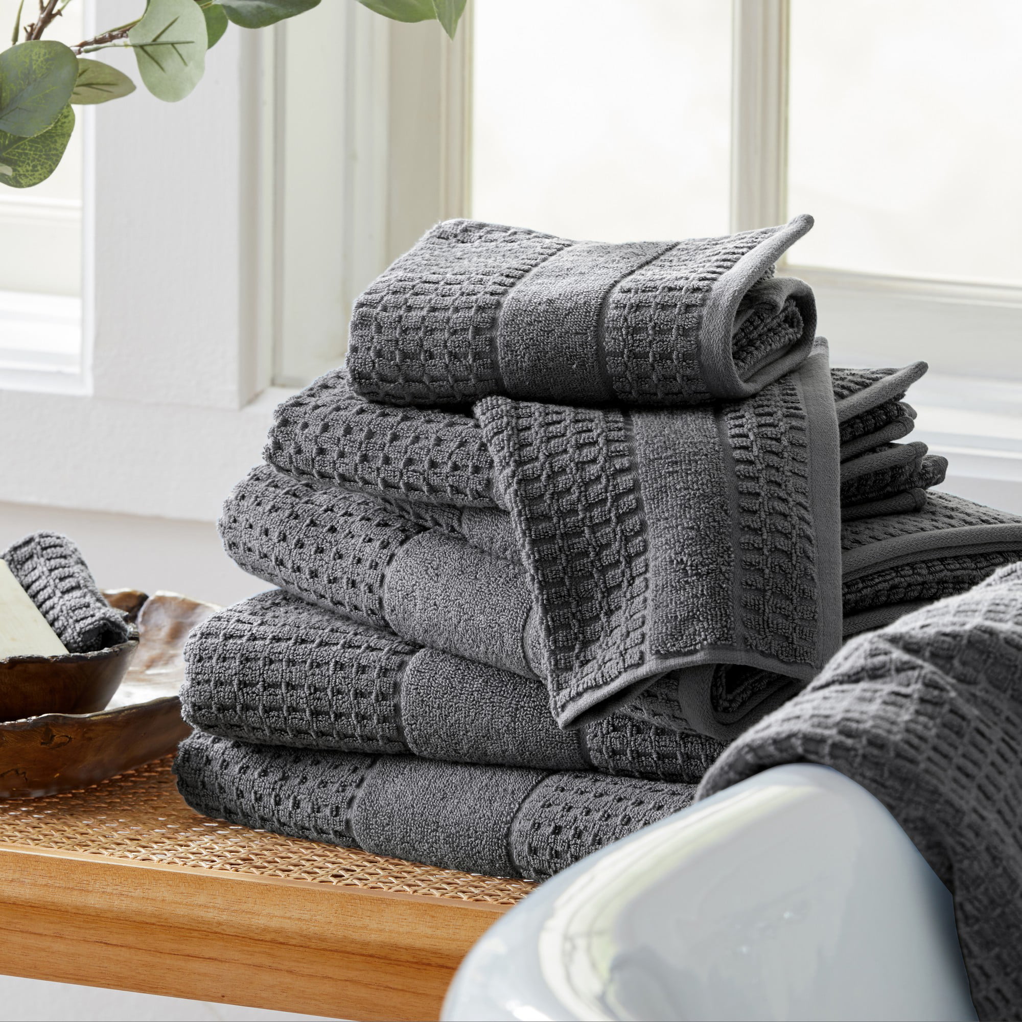 Light Gray Waffle Weave Cotton Hand Towel by World Market