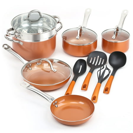 Copper Non-stick Frying Pans Cooking Pots and Pans with Ceramic and Induction Cookware Set Kitchen (Best Non Stick Copper Cookware)