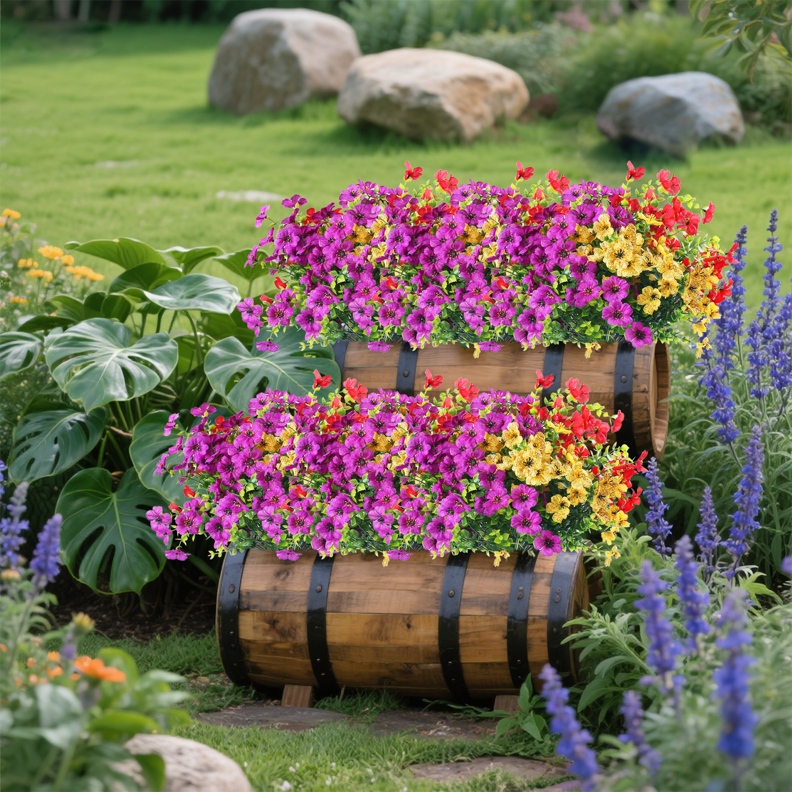 9 Bundles Artificial Flowers for Outdoor,No Fade Fake Plastic Flowers Faux Plants for Decoration Hanging Planters Indoor Outside Garden Porch Window Box Home Wedding Farmhouse