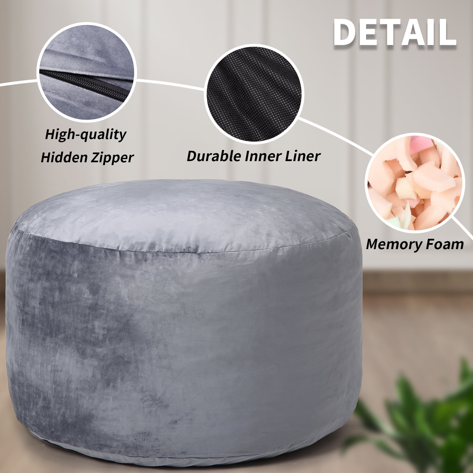 4 Foot Bean Bag Chair, Memory Foam Big Bean Bag  with Filling for Adults Teens and Kids, Big Soft Sofa with Fluffy Removable Microfiber Cover for Living Room, Bedroom