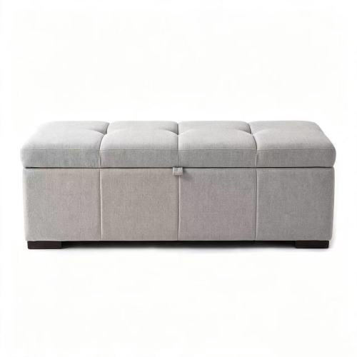 Upholstered Rectangular Storage Ottoman Bench, End of Bed Bench with Hidden Storage, Multi-Use Footrest & Shoe Stool for Bedroom, Living Room, Entryway, Gray