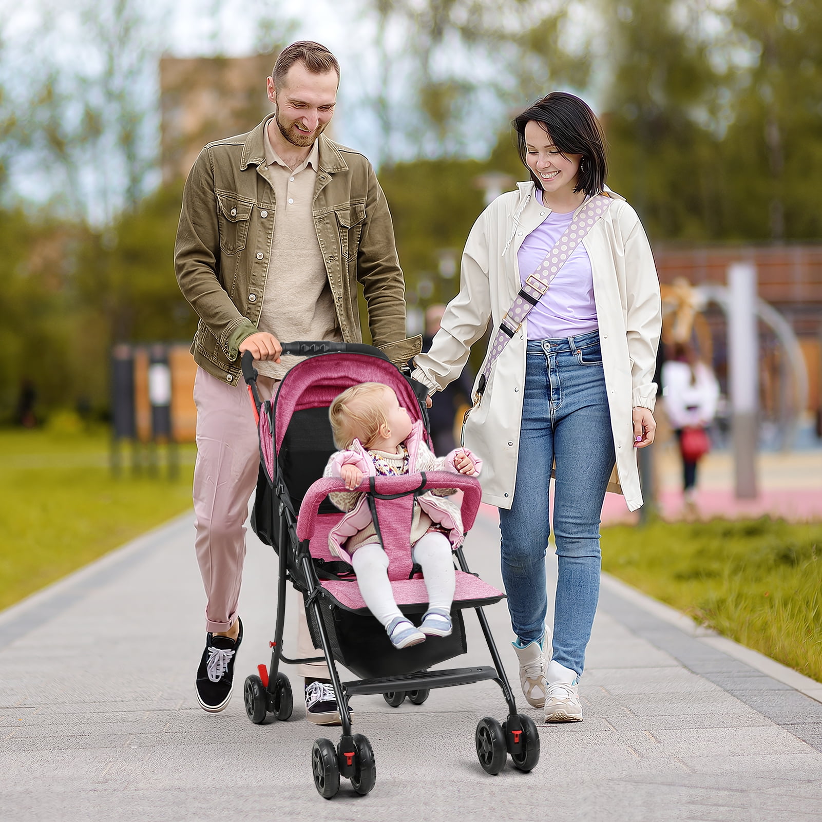 TidBay Travel Baby Stroller, One-Hand Folding Infant Pushchair with Adjustable Backrest, Canopy, Storage Basket for 0-2 Years Toddlers Up to 10kg