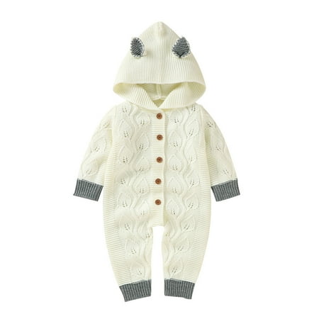 

QIPOPIQ Rompers for Baby Girls Clearance Newborn Baby Girls Boys Winter Warm Knit Outwear Sweater Hooded Romper Jumpsuit