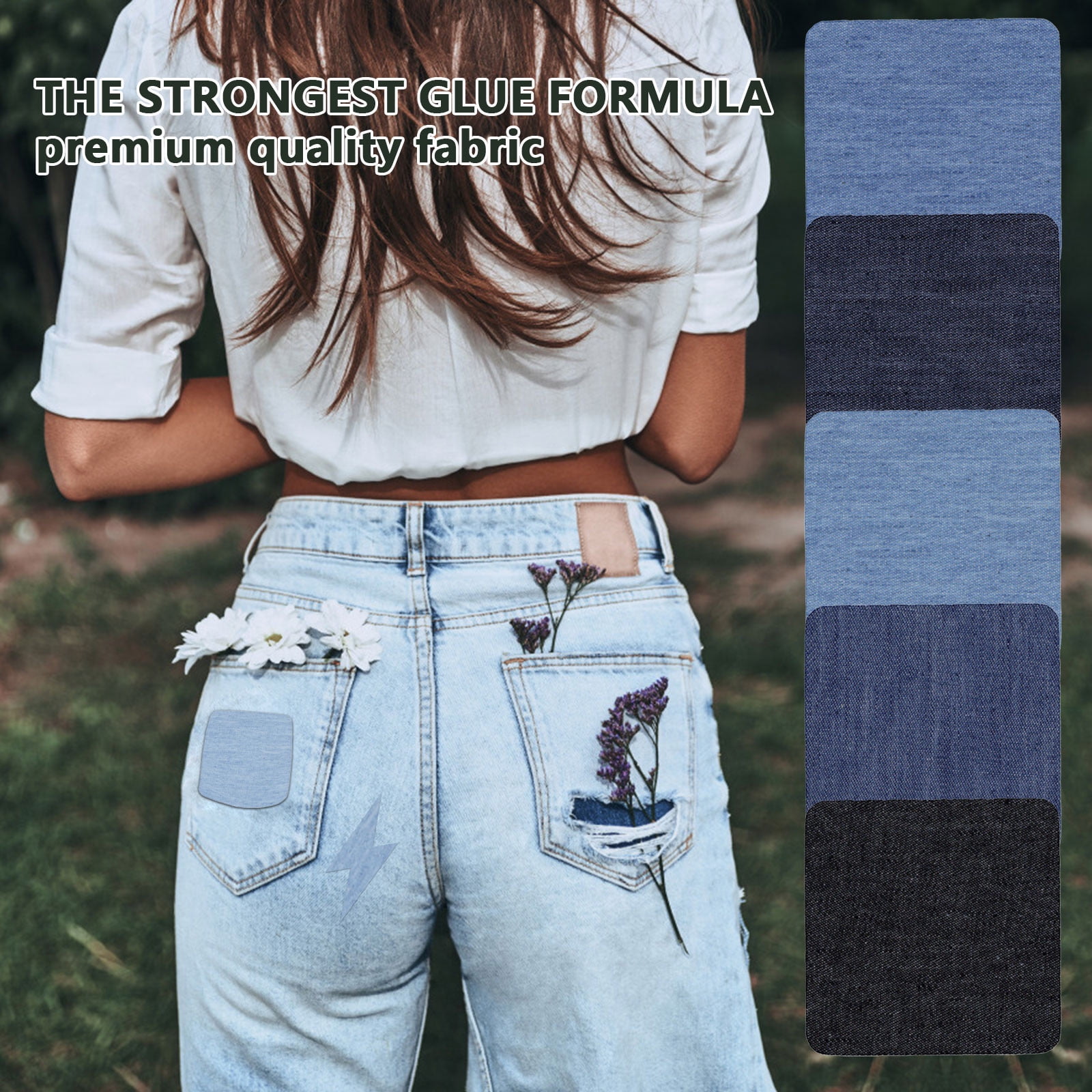 Plertrvy Hot Sale! Denim Iron on Jean Patches Inside & Outside Strongest Glue Assorted Shades Of Blue Repair Decorating 2.75 Inch, 5-Piece Jeans Patch Small Size (7.5X7.5cm)