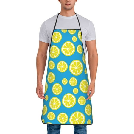 

Apron for Men Women blue Lemon Waterproof Chef Kitchen Baking Apron with Long Ties Aprons for Cooking Baking and Gardening Kitchen Collection
