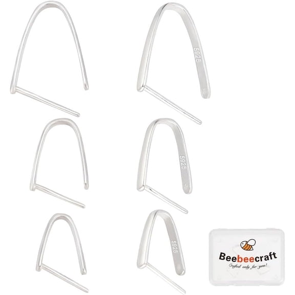 1 Box 6Pcs 3 Styles Ice Pick Pinch Bails 925 Sterling Silver Snap On Bails Hook Pendant Clasps for Neckalce Jewellery DIY Craft Making (Pin: 0.8/1mm) DIY