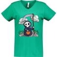 thumbnail image 3 of Inktastic Halloween Trick or Treating Cute Grim Reaper Women's V-Neck T-Shirt, 3 of 5