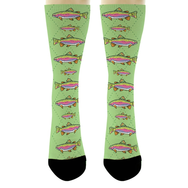 Thiswear Fish Gifts for Women and Men Trout Fishing Gifts Fish Crew Socks unisex 6-Pairs Novelty Crew Socks, adult Unisex, Size: One size, Green