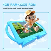 Kids Tablet, 7 inch Android Tablet for Kids, 4GB RAM 32GB ROM 1TB Expand, Toddler Tablet with Parental Control, IPS Screen, Dual Camera, Educational, Games, Shockproof Case for Boys/Girls (Blue)