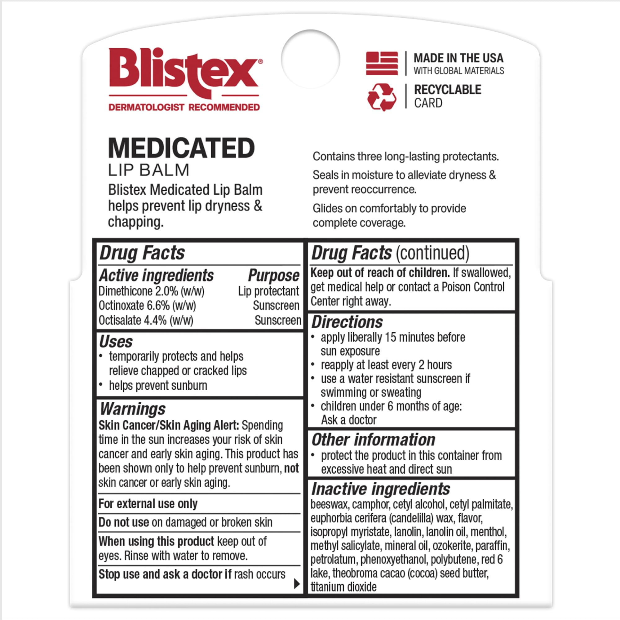 (6 pack) Blistex Medicated Lip Balm - Advanced Protection for Dry, Chapped Lips - 3 Count, 0.15oz Ea