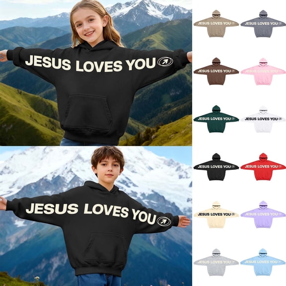shoper Christian Jesus Loves You Hoodies for Boys and Girls Religious Faith Sweatshirts Bible Verse Graphic Hoodies