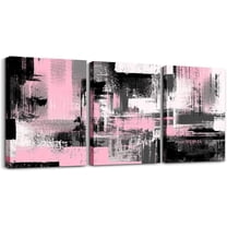 Hieng Pink Grey Canvas Wall Art for Living Room Modern Stripes Decor Abstract Office Painting Pictures Artwork for Room Posters (Only canvas)