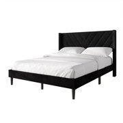 Castle Place Sophisticated Wingback Velvet Upholstered Twin Platform Bed, Black