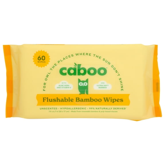 Pack of 12, Caboo Bamboo Flushable Wipes, 60 ct