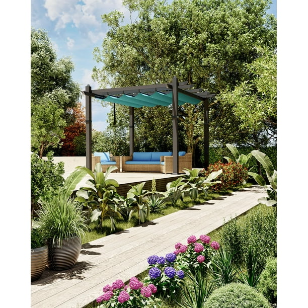 Yeshouse Cenador de Metal con Pérgola para Exteriores de 10 X 10 Pies con Dosel Retráctil para Terraza Trasera, Patio, Porche, Enrejado de Uva