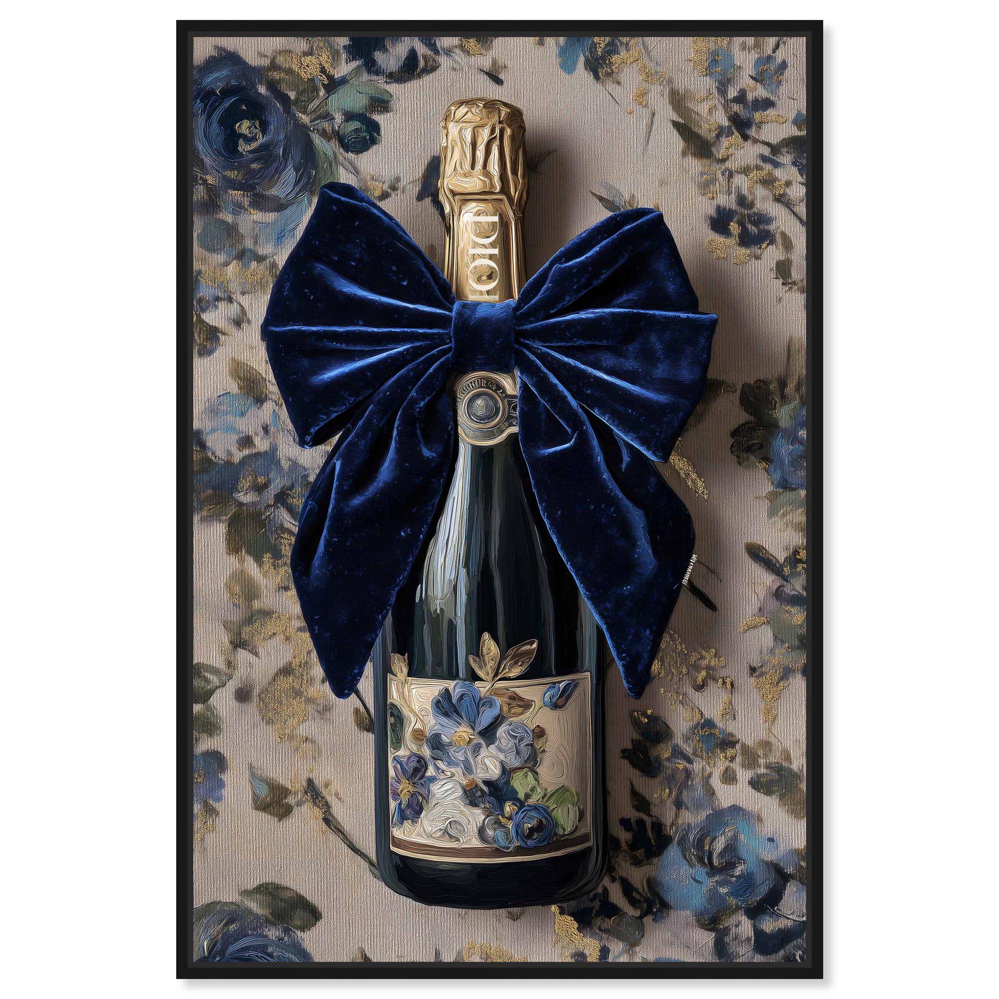 Blue Velvet Champagne Canvas Print Glam Wall Art by Art Remedy, Black Frame, 10 x 15