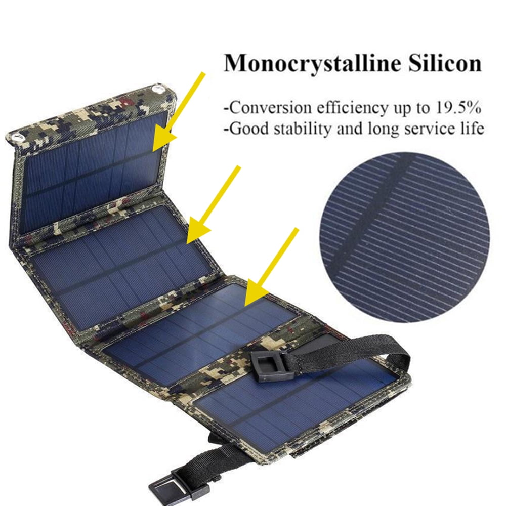 Solar Charger 80W, Solar Power Bank with 4 Foldable Panels, USB Portable Phone Charger for Outdoor Camping, Hiking, Camouflage