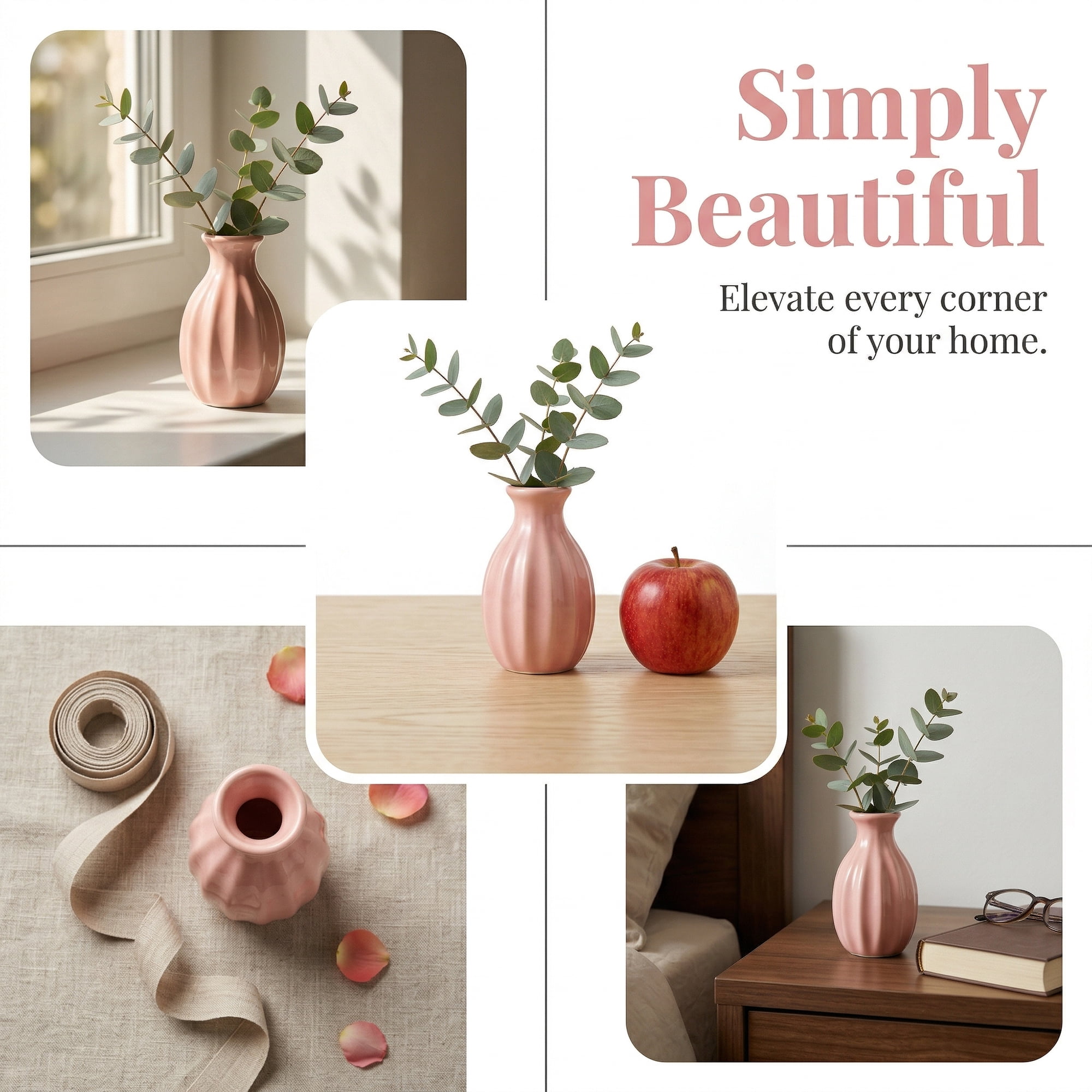 Unique Bargains Mini Ceramic Bud Tiny Matte Vase for Desktop Pink 1.8"L x 1.8"W x 3"H