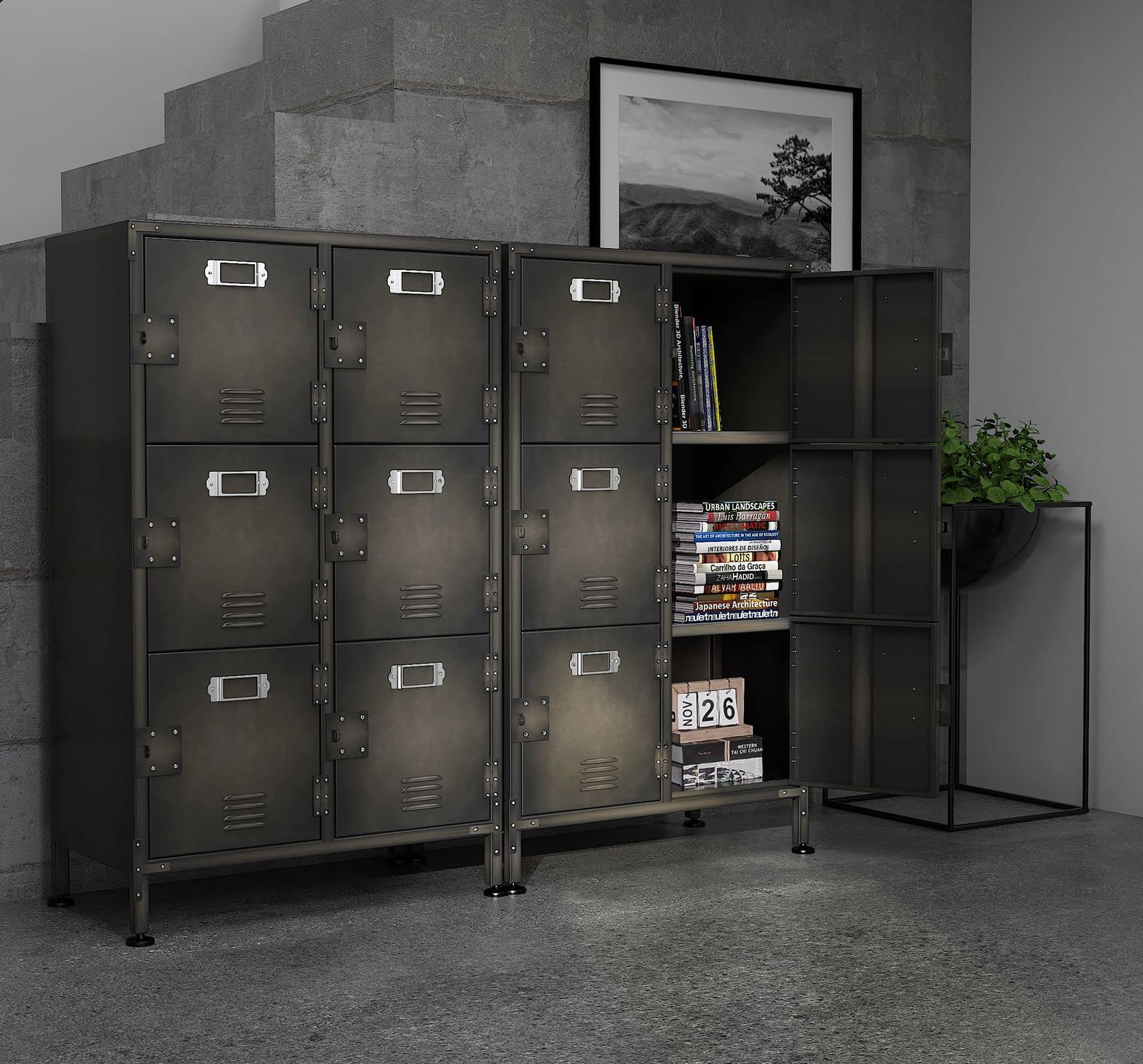 Fesbos Metal Storage Locker, Industrial Storage Cabinet with Doors and Shelves, Stylish and Sturdy 6 Compartment with Lockable Doors, for Home Office, Club and Bar
