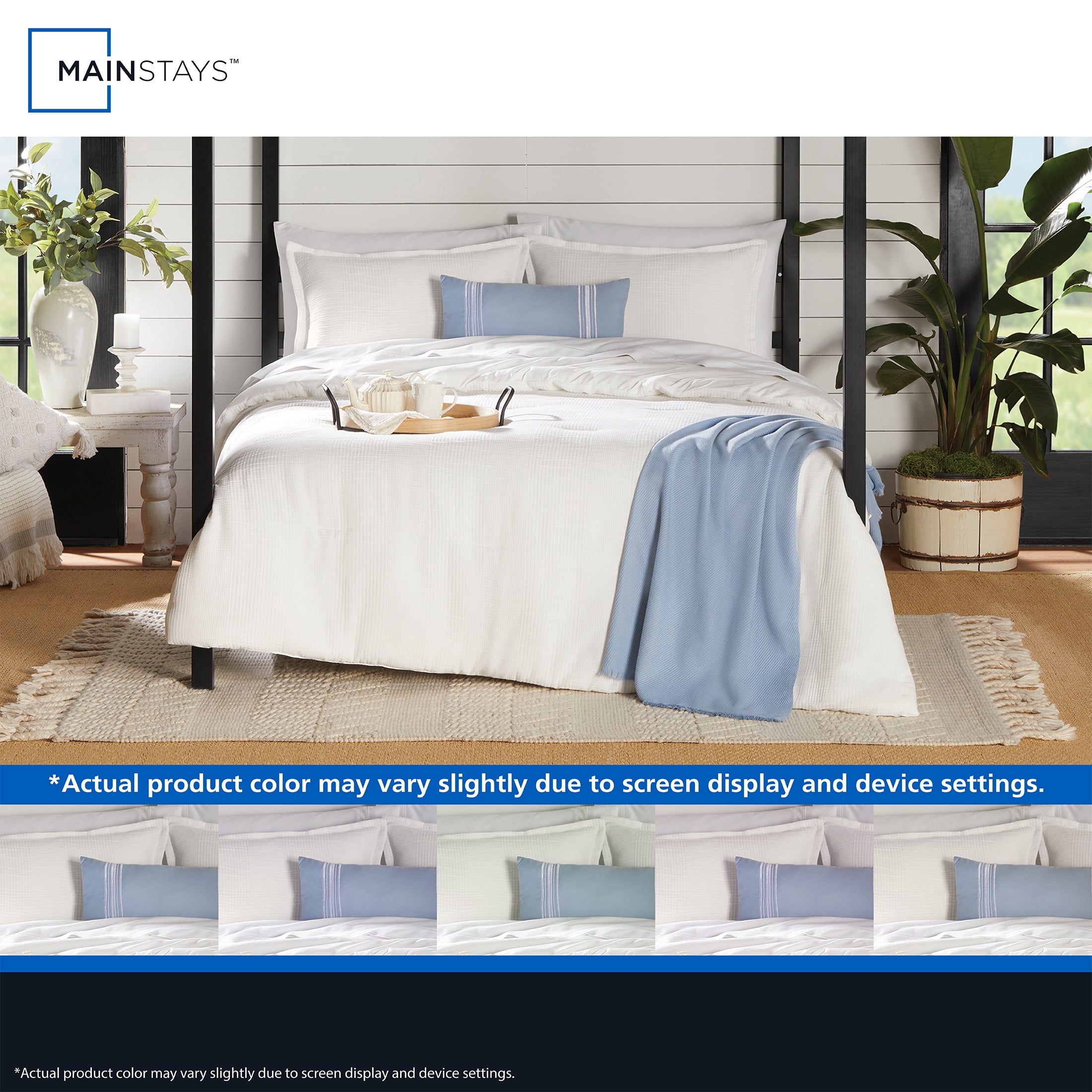 Mainstays Tonal 4-Piece White Stripe Matelasse Comforter Set, Twin/Twin XL