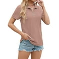 thumbnail image 4 of Hibeli Women's Lapel Collar Zip-Up Short Sleeve Summer Top, 4 of 7