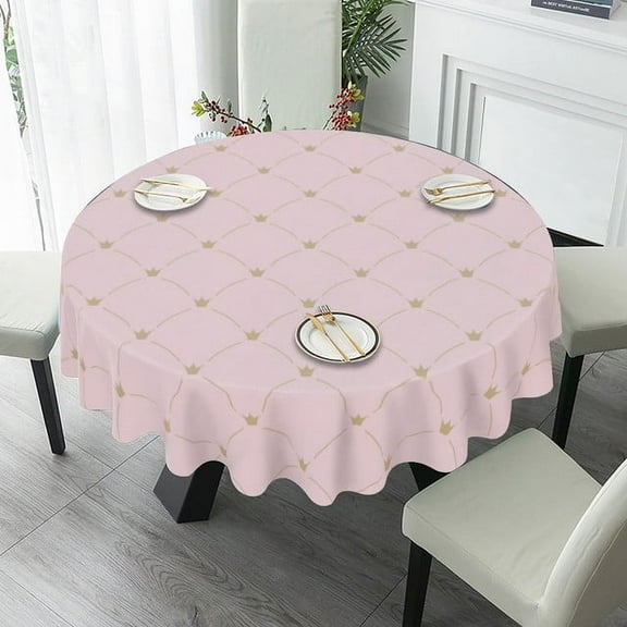 Eveokoki Round Tablecloth - 60 Inch Dia - Polyester Fabric Table Cloth - Washable Table Cover with Dust-Proof Wrinkle Resistant for Restaurant, Picnic, Indoor and Outdoor Dining,Pink Crowns