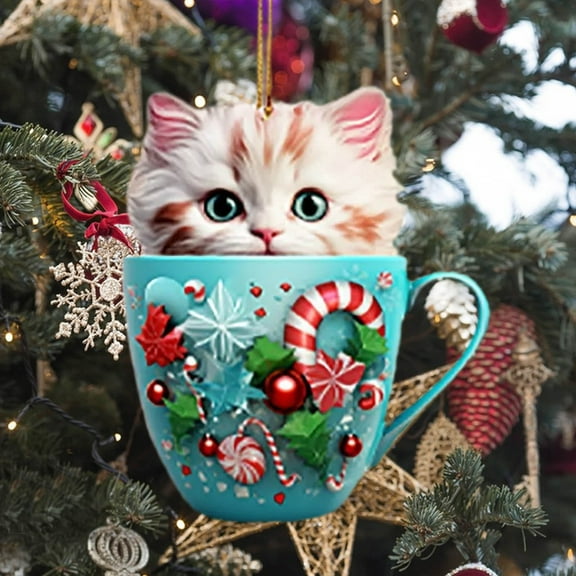 AuroraX Christmas Decorations Personalized Birthday Ornaments , Cat-Cup Acrylic Hanging Throws , Home Indoor Christmas Tree Decor