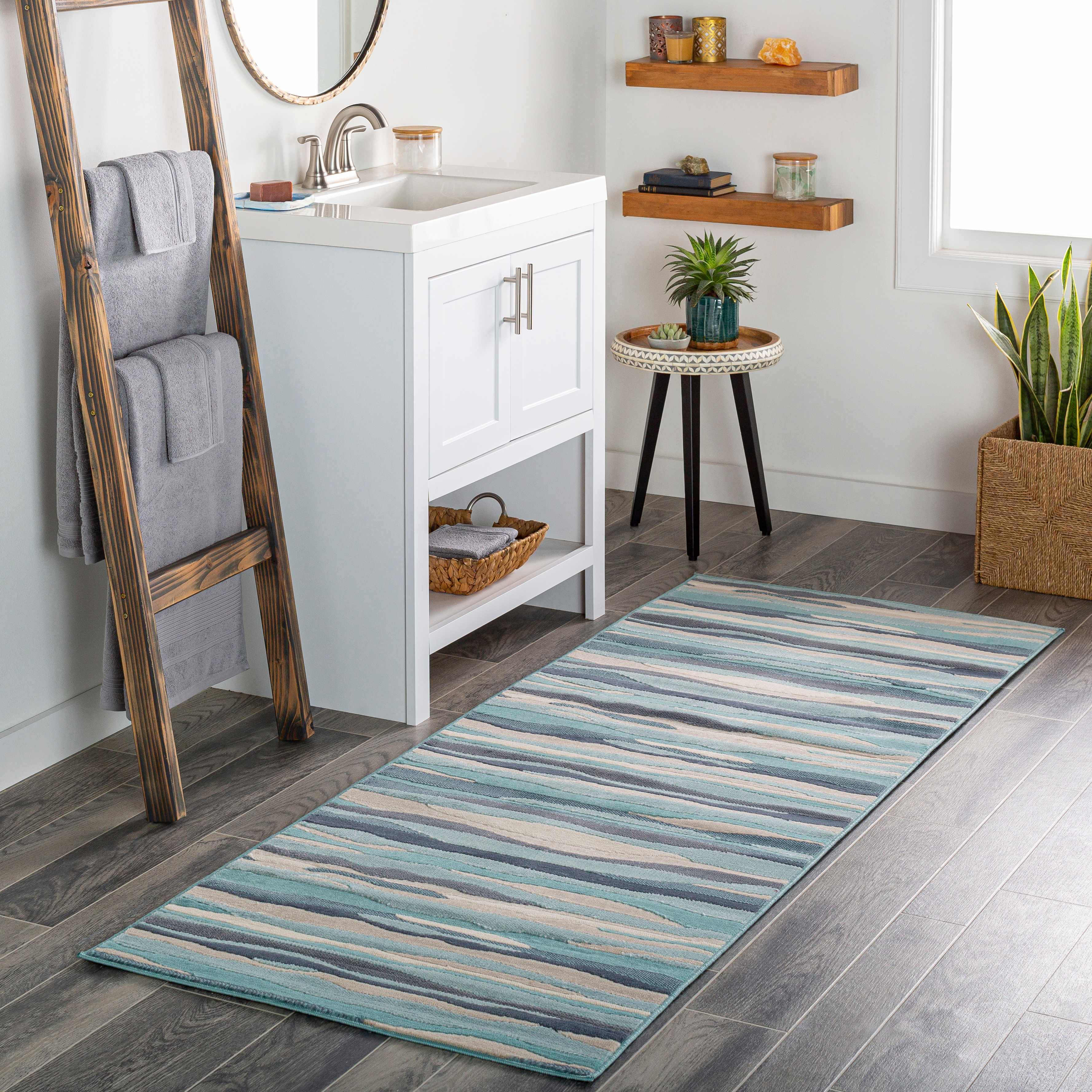 BoutiqueRugs Basco Contemporary Area Rug - Aqua, Peach, Taupe - 5'3" x 7'3"
