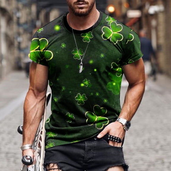 Goodtrade8 Big and Tall St Patricks Day Men Shirts Shamrock Leisure Casual Crew Neck Graphic Tee Short Sleeve Shirts Tops