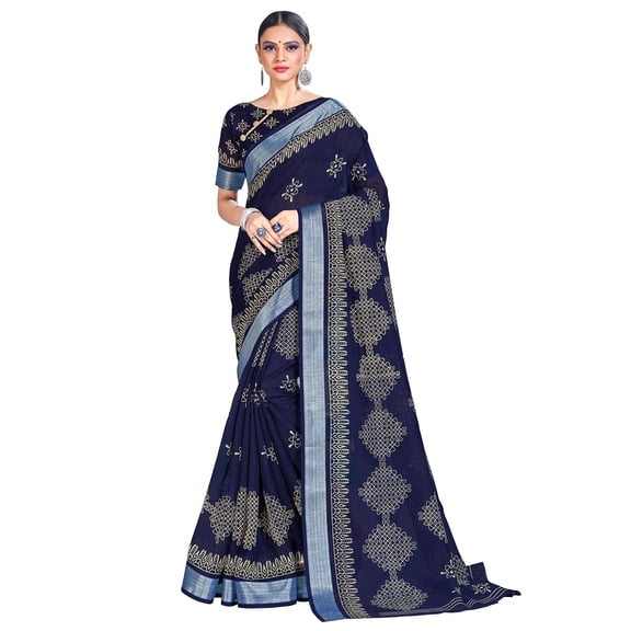 Sarees for Women Cotton Silk Printed Saree l Indian Wedding Wear Sari with Unstitched Blouse