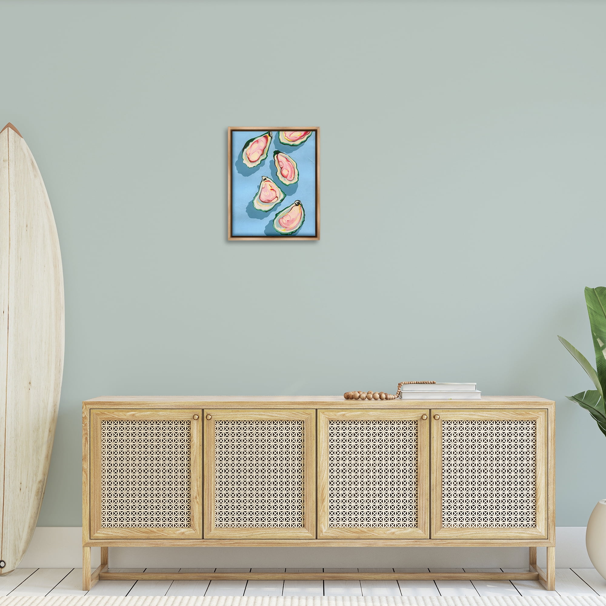 Stupell Industries Summer Beach Oysters Animals & Insects Painting Brown Floater Framed Canvas Art Print Wall Art, 17 x 21