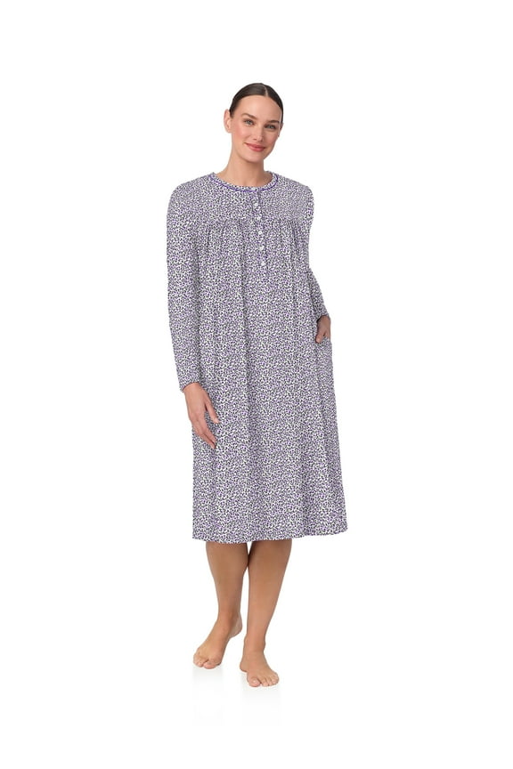 Womens Long Sleeve Stretch Velour 44" Sleepwear Nightgown, Sizes XS-5X