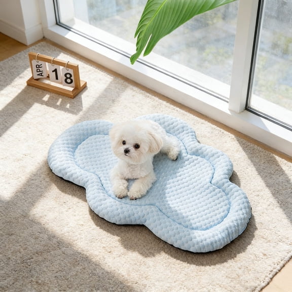 Cloud Shaped Cooling Pet Bed Mat, 25.6x17.7in Breathable Summer Cat Dog Bed, Washable 4-Season Pet Cushion for Small Dogs Cats Indoor Use, Blue
