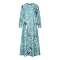 thumbnail image 4 of Njoeus Women's Long Sleeve Loose Plain Maxi Dresses Casual Elegant Floral Print Long Dress, 4 of 8