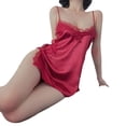 thumbnail image 2 of Camisón sexy de satén con tirantes divididos y falda de encaje, conjunto de tentación, 2 of 2