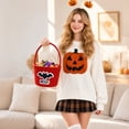 thumbnail image 5 of Halloween Basket with Handle Cute Bucket Cotton Rope Woven Candy Server Bag ,Cute Trick or Treat Boo Basket Pumpkin Storage Basket for Halloween Party,Red, 5 of 6