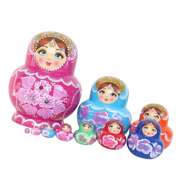 HILABEE 10 Layer Nesting Doll Nesting Wishing Dolls Handpainted Collectible Crafts Matryoshka Dolls Stackable for Birthday Gift Table rose