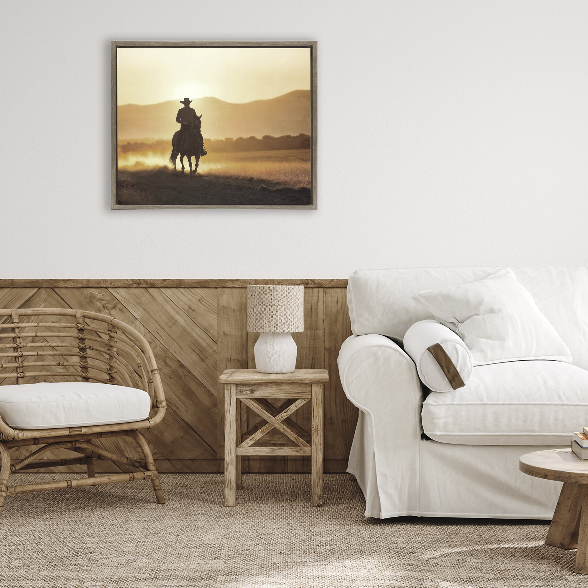 Stupell Industries Cowboy's Ride Home Brown Framed Floater Canvas Wall Art, design by Kim Allen