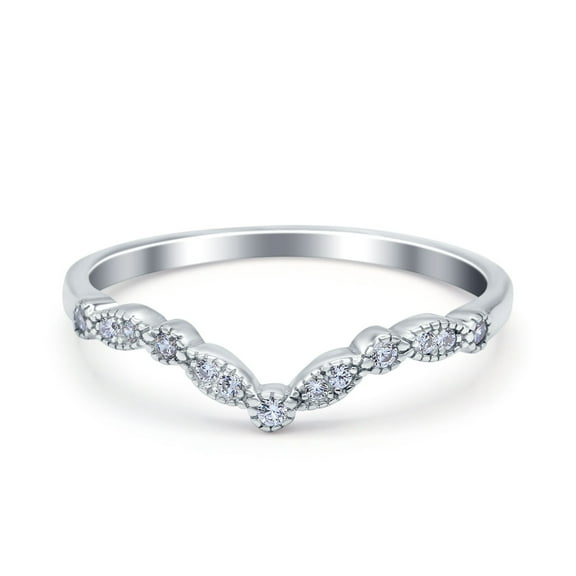 Simulated Cubic Zirconia Size-5 Curved Marquise Art Dec Half Eternity Stackable Band 925 Sterling Silver