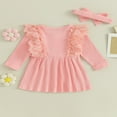 thumbnail image 4 of Toddler Baby Girl Fall Dress Ribbed Long Sleeves A-line Princess Dresses with Headband, 4 of 8