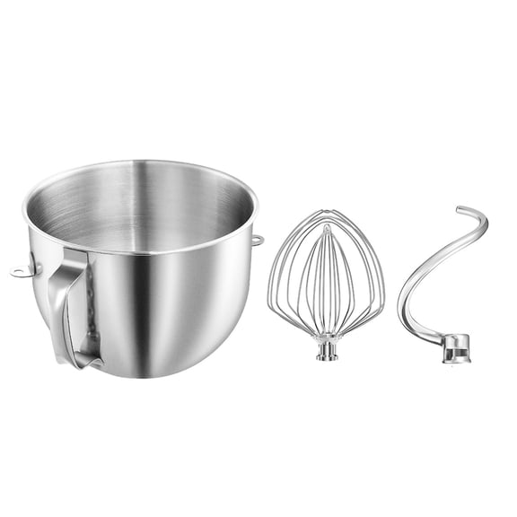 Cfweater Compatible with KitchenAid 7-Quart Bowl-Lift Mixer 7QT Stainless Steel Bowl with Handle, Whisk & Spiral Dough Hook Set, 3-Piece, Dishwasher Safe.